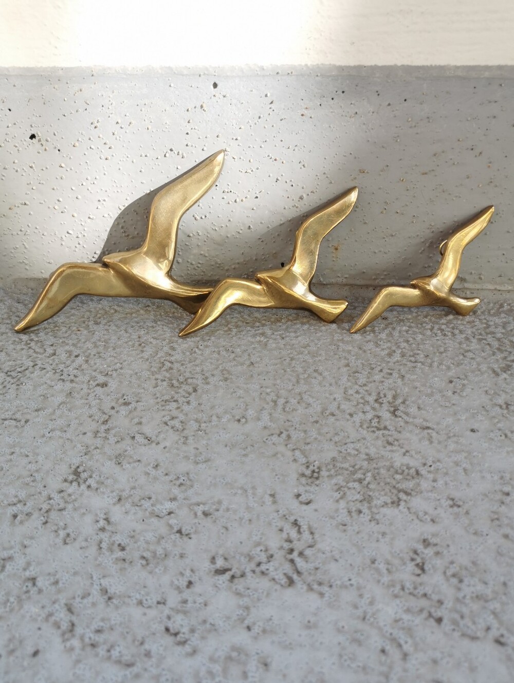 Vintage Mid-Century Small Brass Flying Birds Wall Decor - Set of 3